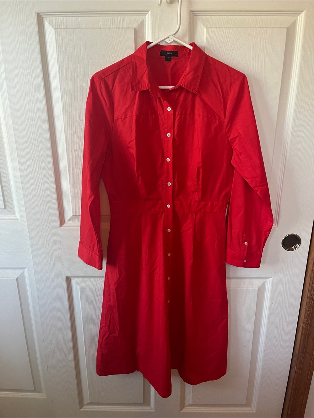 J. Crew Red Long-Sleeve Button-Front Cotton Shirt Dress